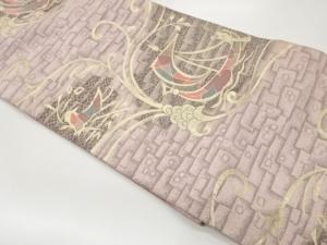 抽象船・唐草模様織出し名古屋帯